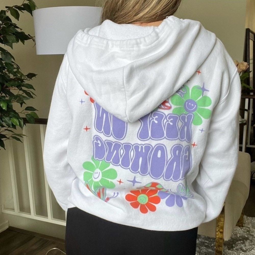 Persaya White Floral Print Keep On Growing Drawstring Hooded Sweatshirt Size M